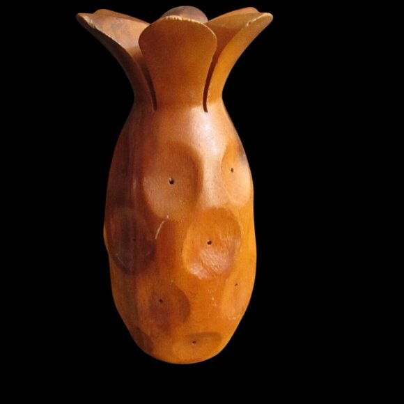 Vintage MCM Monkey Pod Carved Wooden Pineapple Toothpick Appetizer Holder 8" - Picture 2 of 9